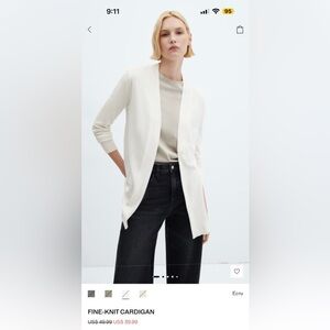 NWT Mango Ecru Fine-Knit Cardigan Small size